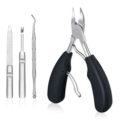 Image of URAQT Toenail Clippers, 4 Pcs Nipper Trimmer Kit with Nail Lifter and File, Precision Cuticle Scissors Nippers, Heavy Duty Clippers Cutter for Thick Nails Ingrown Toenails