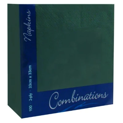 Image of 100 Holly Green 2Ply Paper Napkins Serviettes Tissues 33cm Party Tableware Catering
