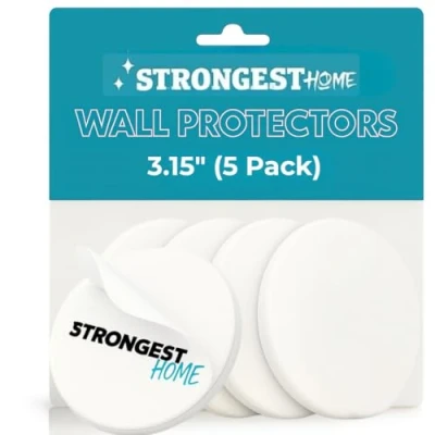 Image of Strongest Wall Door Handle Stopper 3.15&quot; Set 5 Pieces of White Rubber Knob Round Shield Cushio Quiet Protector for Handle. Guard Bumper Silencer