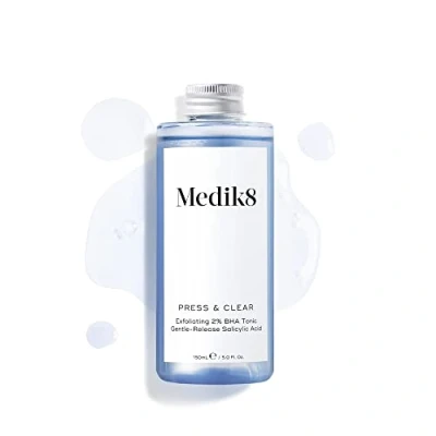 Image of Medik8 Press &amp; Clear Refill Exfoliating 2% BHA Clarifying Toner Salicylic Tranexamic Acid Reduces Blemishes, Blackheads Oiliness 150ml