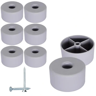 Image of SKIR&#039;CO 8 pcs, Grey Plastic Round Furniture Legs, 50 mm Diameter, Height 25 mm, Feet, Screws Included
