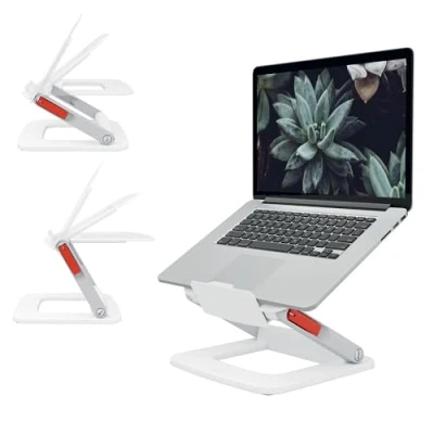 Image of Leitz Height Adjustable Multi Angle Laptop Stand, Six Pre Set &amp; Combinations, Compact Footprint, Desktop/Tabletop Riser For 13&quot; 15&quot; Laptops/Monitors, Ergo Range, White, 64240001