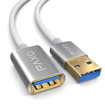 Image of PAXO 3m Nylon USB 3.1 (USB 3.0) extension white, A cable, aluminium plug, fabric jacket