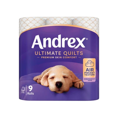 Image of Andrex Ultimate Quilts Toilet Tissue 9 Standard Rolls, Air Pocket Technology for Soft, Thick Sheets (Previously Supreme Paper) Rolls