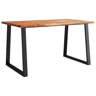 Image of vidaXL Dining Table with Live Edge, Solid Acacia Wood, U Shaped Steel Legs, 140x80x75 cm, Brown Ideal for Room and Kitchen