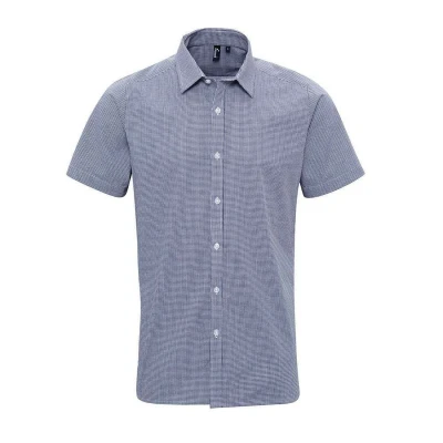 Image of Premier Mens Gingham Cotton Short Sleeved Shirt (Navy/White) Size X Small