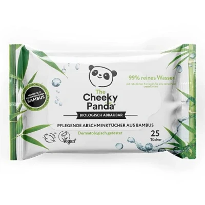 Image of The Cheeky Panda Bamboo make up wipes pack of 25 unscented dermatologically tested biodegradable FSC certified cleaning for sensitive skin