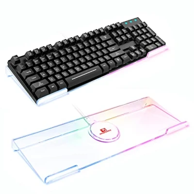 Image of MAMBASNAKE Tilted PC Keyboard Stand, Ergonomic Computer Holder for 90% 100% Full Size Keyboard, 366 RGB LED Backlit Riser, Premium Clear Acrylic Tray Gaming and Typing