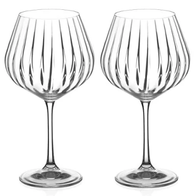 Image of DIAMANTE Champagne Cocktail Saucers/Coupes &#039;Mirage&#039; Pair Crystal Gin Balloon Glass with Optic Effect Set of 2…