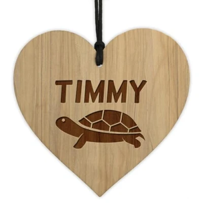 Image of Red Ocean Personalised Tortoise Sign Engraved Hanging Wood Heart Turtle Pet Gift Toirtoise House Gifts Keepsake