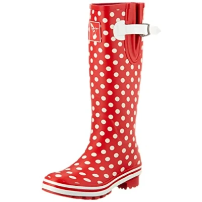 Image of Evercreatures Womens Tall Wellington Boots 10DOT04 Red/White Polka Dots 4 UK, 37 EU Regular