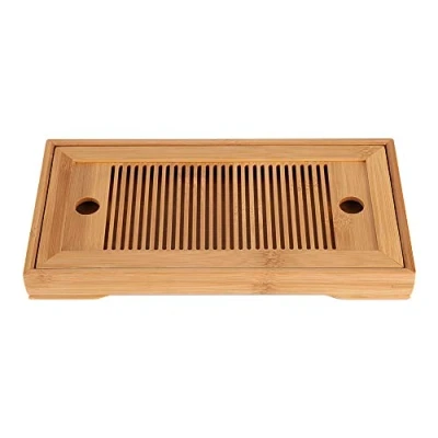 Image of Nikou Bamboo Tea Tray Chinese Kungfu Table Reservoir Type Serving Box Mini for Teahouse Home Office