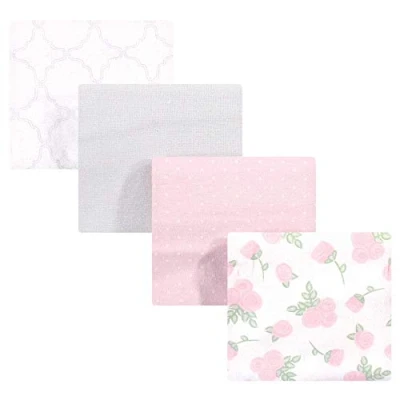 Image of Hudson Baby Unisex Cotton Flannel Receiving Blankets, Gray Pink Rose, One Size