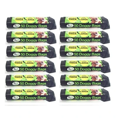 Image of Roll of 50 Extra Strong TidyZ Black Doggy Waste Bags Dog Cat Rabbit With Tie Handle 32cm x 38cm (Pack 6 300)