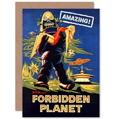 Image of Wee Blue Coo MOVIE FILM FORBIDDEN PLANET SCI FI ADVENTURE ROBOT BLANK GREETINGS CARD
