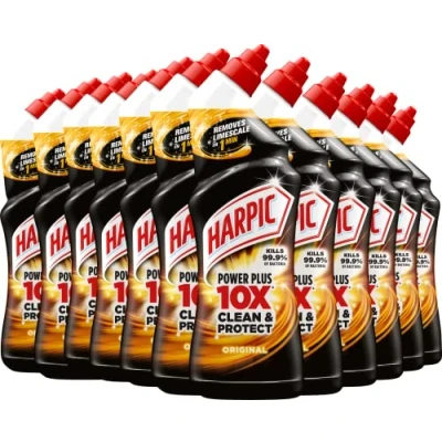 Image of Harpic Powerplus toilet Cleaning Gel, Original Scent, Pack 12 x 750 ml, Removes Limescale, Kills 99.9% of Bacteria, Powerful Deep Clean Cleaner, freshener