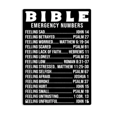 Image of Bible Emergency Hotline Numbers Sign Metal Tin Sign, Jesus Poster for Home Office Garden Bars Pub Man Cave Wall Decor Plaque 8x12 Inch