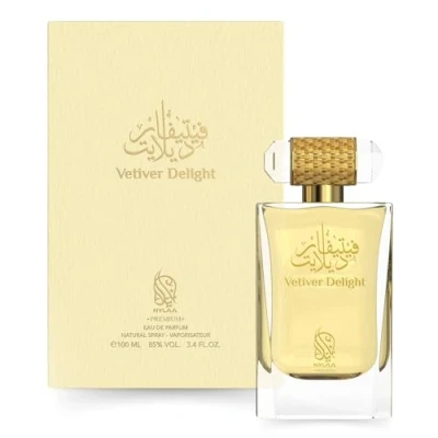 Image of Vetiver Delight Eau De Parfum 100ml by Nylaa Unisex Fragrance with Bergamot Cypress Musk Cashmere Wood Sandalwood Amber Aroma Inspired Nature Perfume Spray