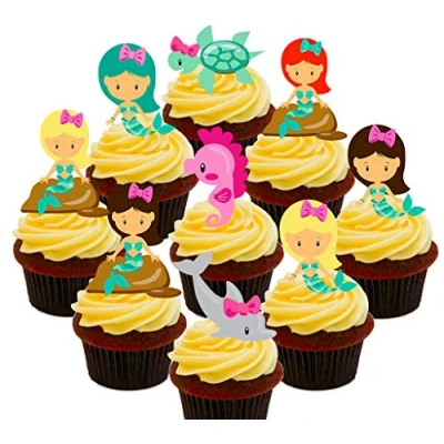 Image of Made4You Mermaids Party Pack Edible Cupcake Toppers Stand up Wafer Cake Decorations (Pack of 36)