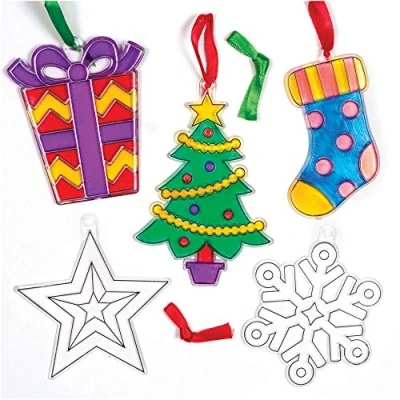 Image of Baker Ross AT294 Christmas Suncatcher Decorations Kits, Festive Arts and Craft (Pack of 10), Assorted