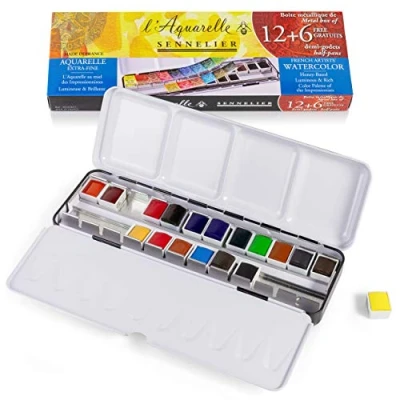 Image of Sennelier Extra fine Watercolours 12 half pans + 6 gratis