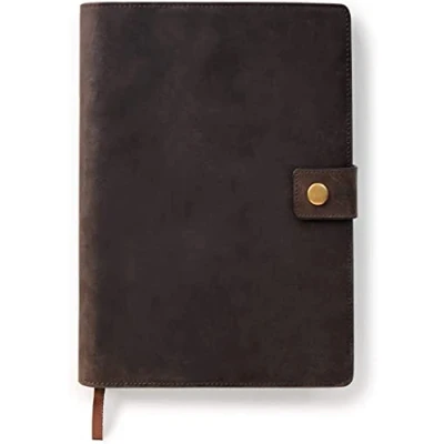 Image of CASE ELEGANCE Full Grain Premium Leather Refillable Journal Cover with A5 Lined Notebook, Pen Loop, Card Slots, Brass Snap