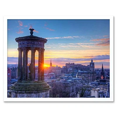 Image of Wee Blue Coo Dt Calton Hill Edinburgh Sunset Art Print Framed Poster Wall Decor 12X16 Inch