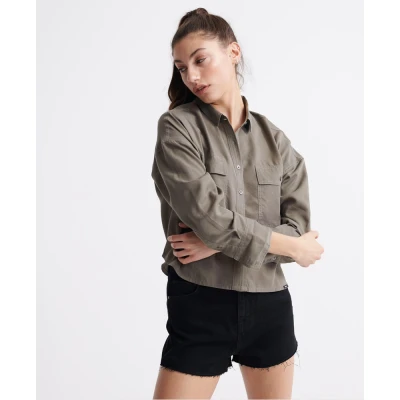 Image of Superdry Womens Desert Oversized Shirt Khaki Lyocell Size 8 UK