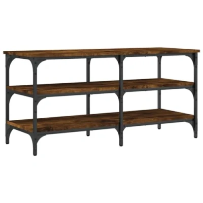 Image of vidaXL Smoked Oak Engineered Wood Shoe Bench Hall Cabinet Storage, Adjustable Feet for Stability, 3 Tier Storage Shelves Brown