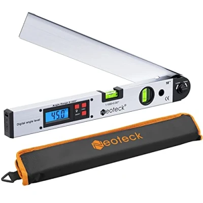 Image of Neoteck Aluminum Digital Angle Finder Protractor 225 16 inch Backlit LCD with Horizontal and Vertical Bubble Silver