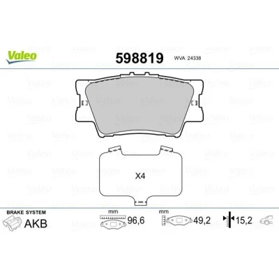 Image of 0446642070, 446642070 Brake pad set VALEO 598819 Rear Axle excl. wear warning contact with anti squeak plate TOYOTA: RAV4 III Off Road