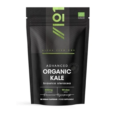 Image of Organic Kale 500mg High Strength Brassica Oleracea Supplement 90 Vegan Capsules (3 Month Supply) Resealable and Recyclable Pouch by Alpha01