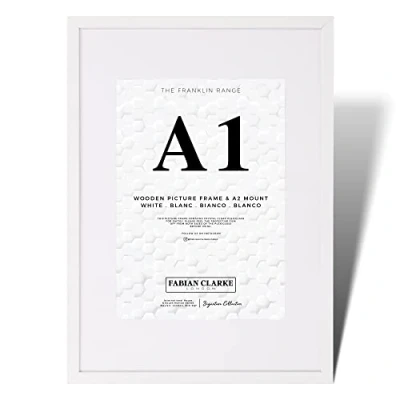 Image of Fabian Clarke London® A1 Modern White Wooden Picture Photo Frame with A2 Mount to Hang Portrait or Landscape