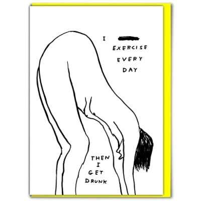 Image of Brainbox Candy Official David Shrigley Funny Birthday Cards Altenative Card Humour &#039;Exercise Every Day&#039; Perfect for Friends Him Her Boyfriend Girlfriend Partner Sold