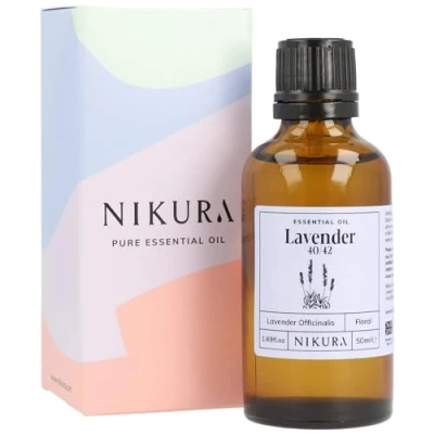 Image of Nikura Lavender 40/42 Essential Oil 50ml 100% Pure Natural Oils Perfect for Aromatherapy, Diffusers, Soap Making, Candle Making Great Sleep, Skin, Hair Care Vegan &amp; UK Made