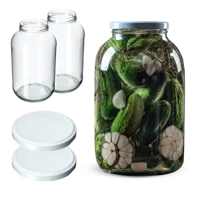 Image of KADAX Glass Jars 4 L, Large with Wide Mouth for Preserving, Pickling and Fermenting, Storage Pickles Sauerkraut (Set of 2, White Lids)