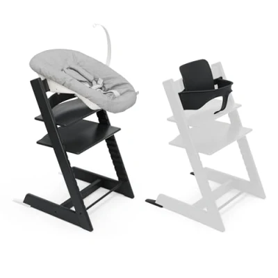 Image of Stokke Tripp Trapp High Chair, Black (Includes Chair &amp; Baby Set2) with Newborn Set Safe, Adjustable, Ergonomic Design
