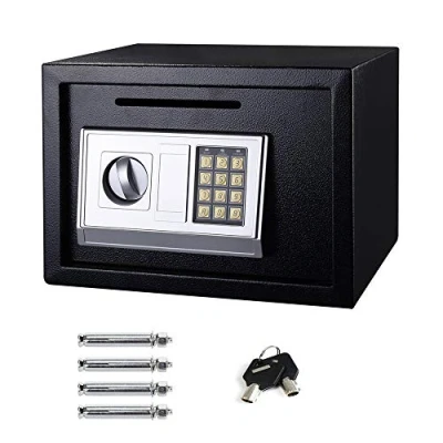 Image of Electronic Safe Digital Security SafeBox with Two Emergency Overide Keys and Keypad, Front Loading Coin Slot 16L Black Cabinet Safes, for Home &amp; Office Protect Cash, Money, Jewelry, 35x25x25cm