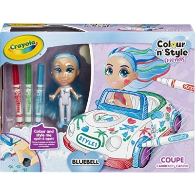 Image of CRAYOLA Colour &#039;n&#039; Style Friends: Bluebell Coupe Playset &amp; Your Own Doll, Again and Again! (Includes Magic Dry Erase Pens) Ideal For Kids Aged 3+