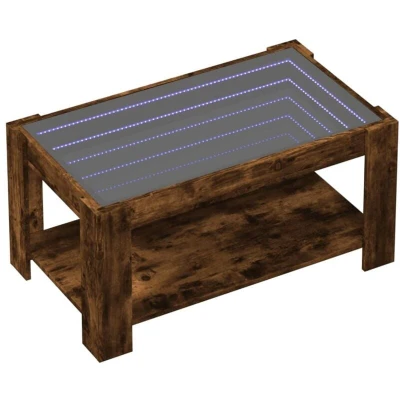Image of vidaXL Coffee Table with LED Infinity Mirror Smoked Oak Engineered Wood, 93x53x45 cm Ideal for Living Room/Bedroom Multi Use