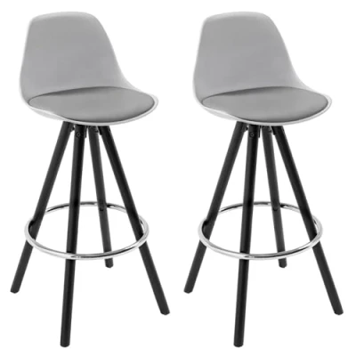 Image of WOLTU Bar Stools Set of 2 pcs Barstools Grey Breakfast Kitchen Counter Chairs Wood Leg in Black