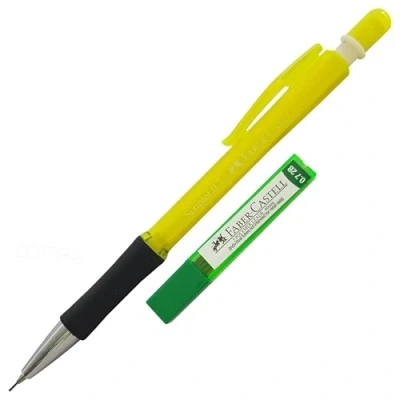 Image of Faber Castell Scriptor 0.7mm Mechanical Pencil, 2B Polymer Refills 5 x Leads Tube, YELLOW Body Colour, Pack of 1, Perfect for Drafting Sketching Writing Drawing