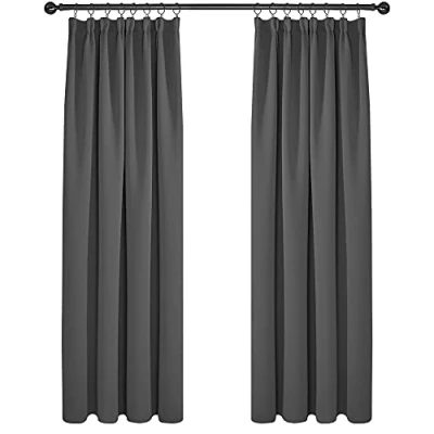 Image of Deconovo Bedroom Curtains Super Soft Pencil Pleated Thermal Insulated Tape Top Blackout for Living Room 46 x 54 Dark Grey 2 Panels