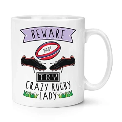 Image of Beware Crazy Rugby Lady 10oz Mug Cup