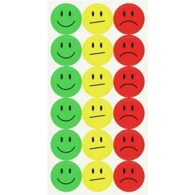 Image of SIGEL BA172 Adhesive Dot Stickers, smiley emojis, made of film, Ø 2 cm, Red/Yellow/Green, 180 Pieces