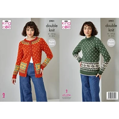 Image of King Cole 5901 Knitting Pattern Womens Cardigan and Sweater in Majestic DK