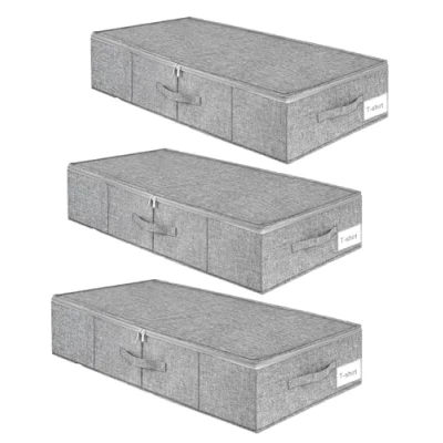 Image of Under Bed Storage, 3 Pack Large Underbed Storage Boxes with Lids, Foldable Sturdy Clothes Drawer Organiser W/ Handles, Ultra Thick Fabric Bag Zip, 76x38x17cm