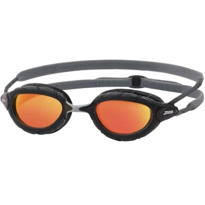 Image of Zoggs Predator Titanium flex Goggles, UV Protection Swim Quick Adjust Goggle Straps, Fog Free Adult Lenses, Goggle, Ultra Fit, Grey/Black/Mirrored Orange Smaller Fit