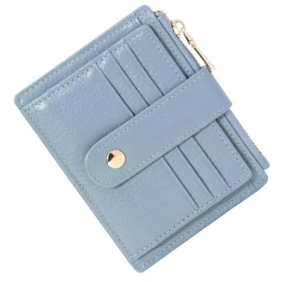 Image of BTNEEU Men Women Leather Credit Card Holder RFID Blocking Slim Wallet, Minimalist Small Wallet with Coin Pocket, Thin Front Pocket Wallets 9 Slots (Blue)