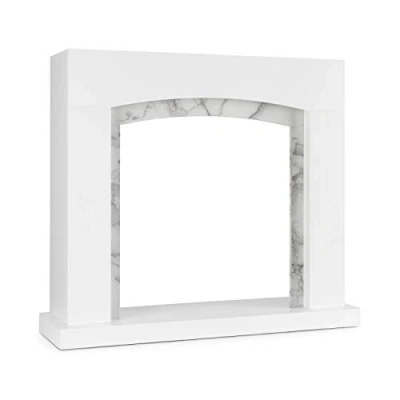 Image of Klarstein Studio Frame II Fireplace Housing Decorative Fireplace, Modern Design, MDF, Marble Decoration, Suitable for Many Electric Inserts, Wall Screw Connection White